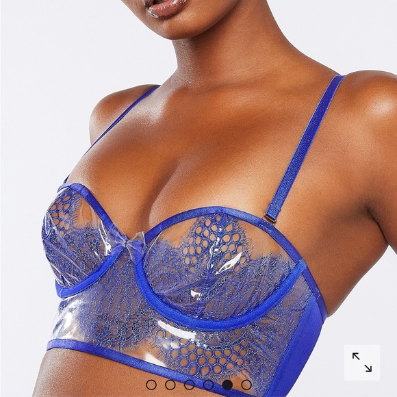 Savage X Fenty Other - (XS) Savage x Fenty Lace & Vinyl Bustier Bra Extra Small Clear Metallic Blue